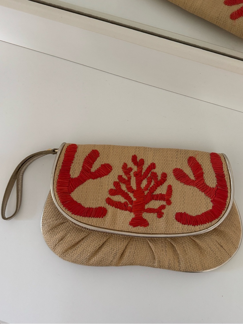 Vintage - Y2K - Felix Rey for Target Raffia Coral Clutch Wristlet
